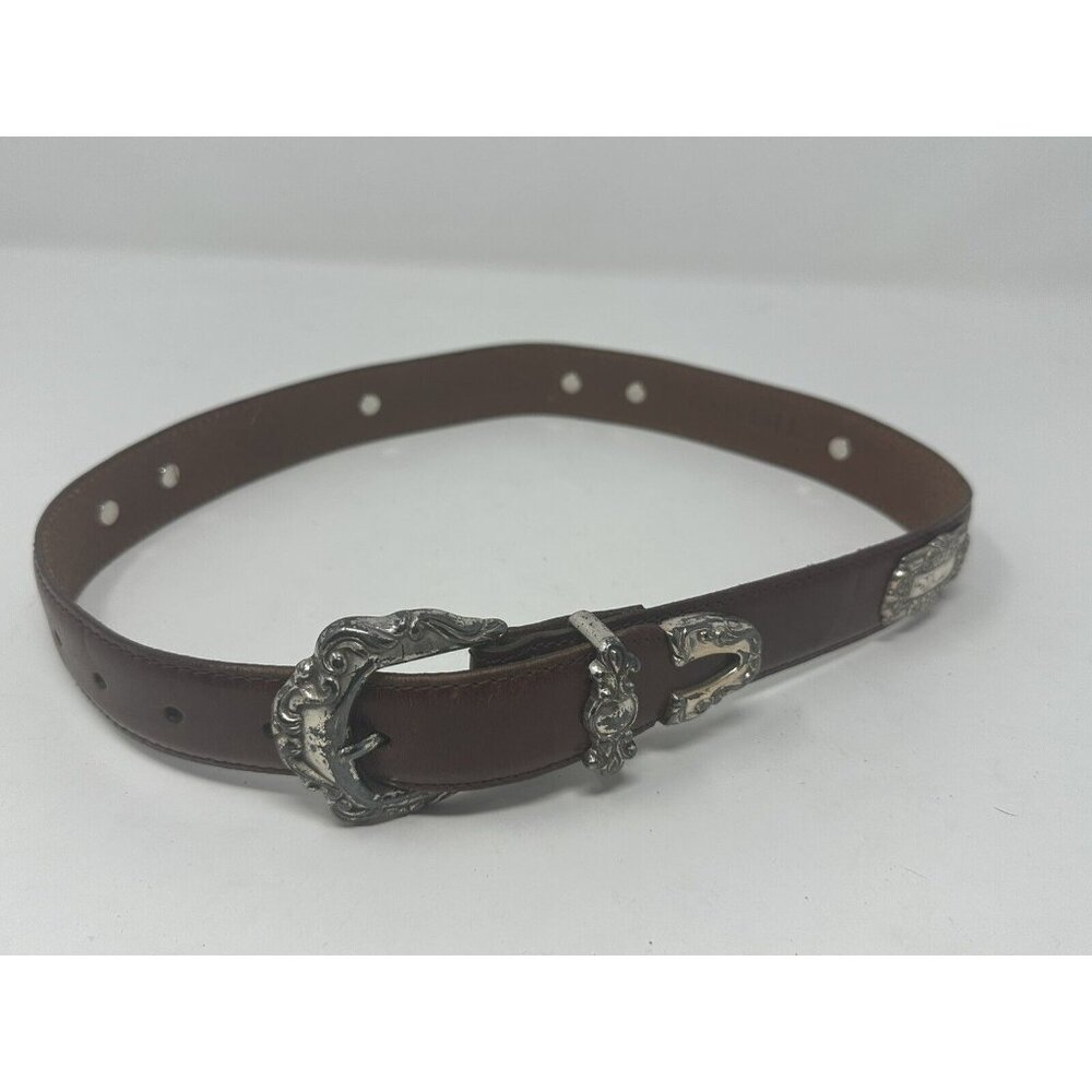 Fossil Brown Western Belt Leather w/ Silver Conchas & Buckle Small Boho